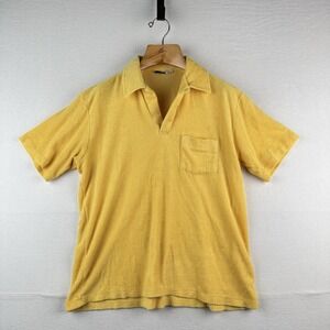 70s Vtg Selkirk Yellow Terry Cloth Pocket Polo Shirt XL Cabana Beach Pool V-neck